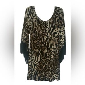 The Pink Women’s L Leopard Mini Dress With Long Tassel Sleeves Western Concert